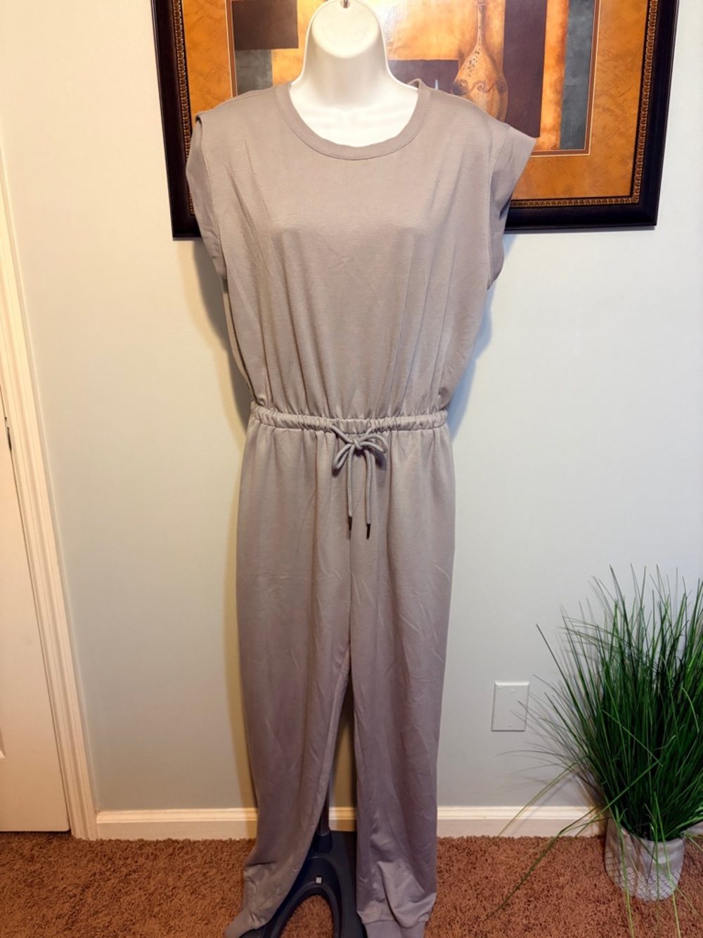 Women's Gray Drawstring Jumpsuit